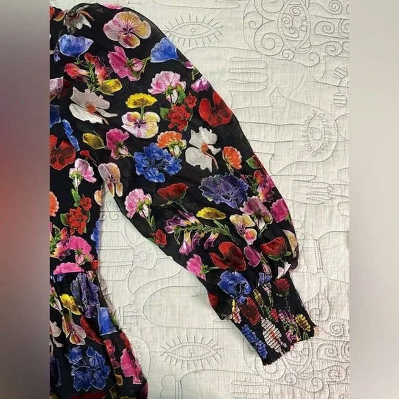 Alice + Olivia BERTHA MINI SHIRT DRESS Sz L / 12 Timeless Blossom Floral - Picture 10 of 13